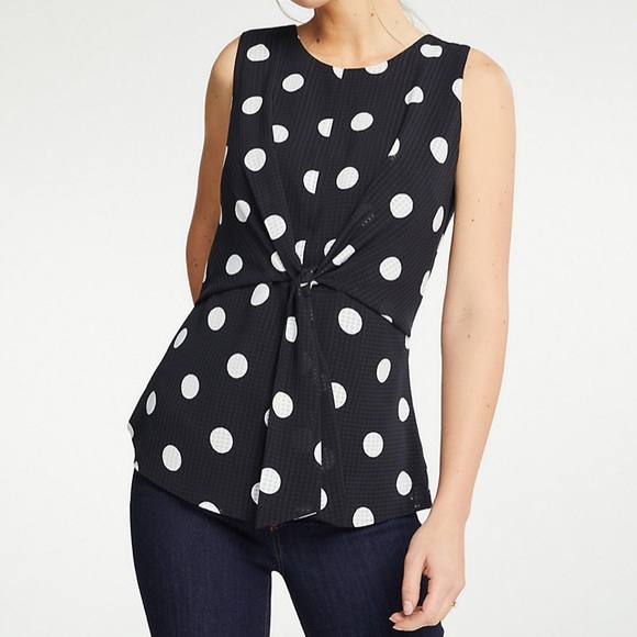 Ann Taylor Tops - Ann Taylor Sz 8 Polka Dot Tie Waist Blouse EUC